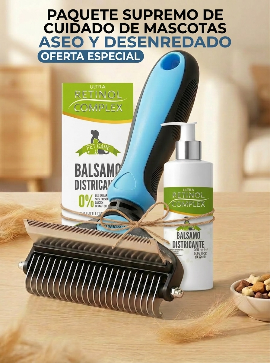 Pack Cepillo 2 en 1 para mascota y acondicionador desenredante