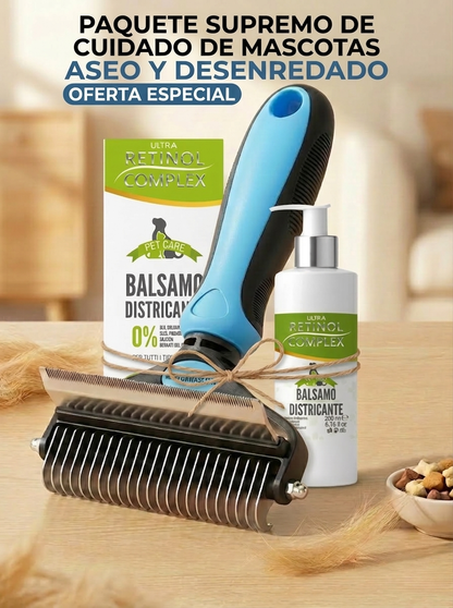 Pack Cepillo 2 en 1 para mascota y acondicionador desenredante