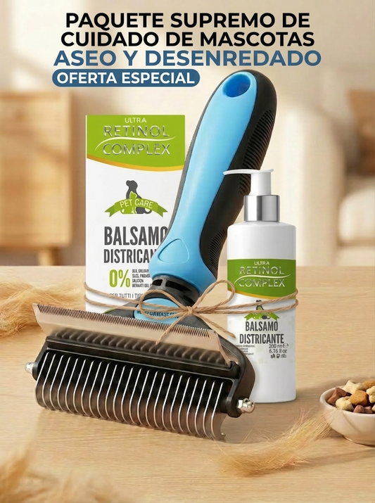 Pack Cepillo 2 en 1 para mascota y acondicionador desenredante